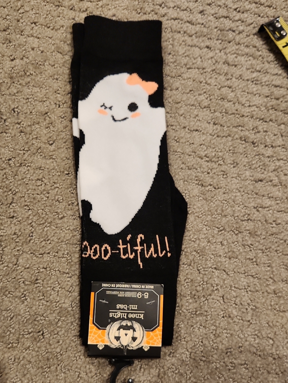 NEW Cute Ghost Knee-High Socks - Black & White "BOO-TIFUL!"